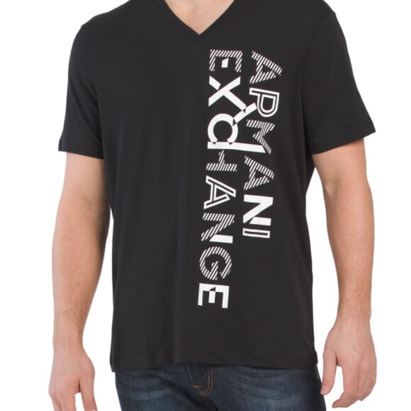 ARMANI EXCHANGE V-NECK BLACK 'HORIZONTAL LOGO' T-SHIRT [XL] NWT - Picture 1 of 7